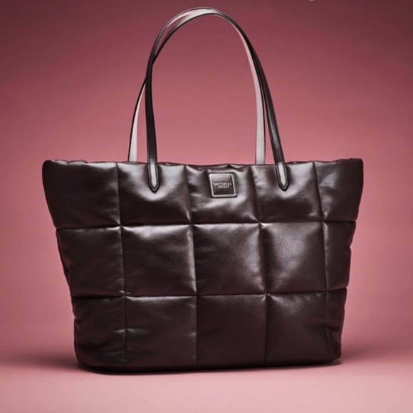 Victoria's Secret Quilted Puffer Tote Handbag XL Rich Brown BNWT SO 5☆ - Picture 1 of 15
